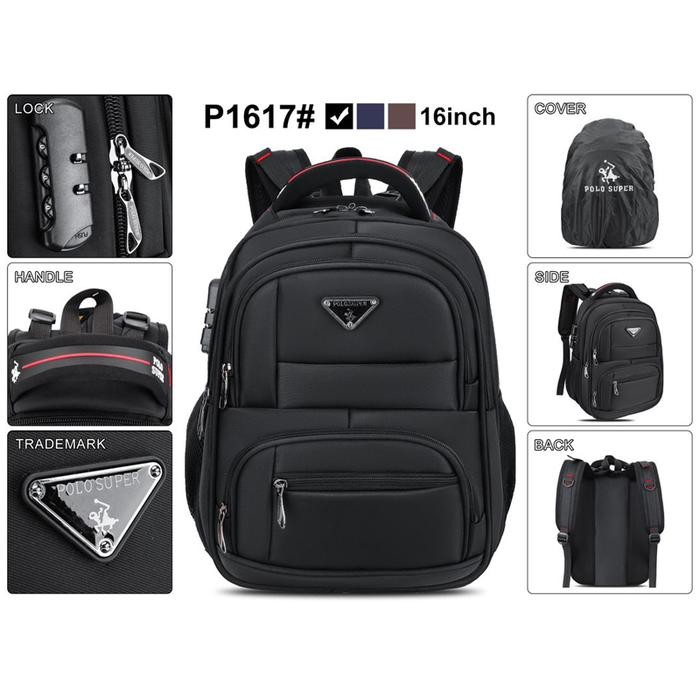 POLO Super Tas Ransel Laptop 16 Inch Expanding Waterproof USB Portable