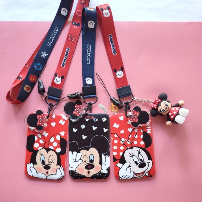 

Baru Tempat Kartu Model Tali Motif Mickey & Minnie Imut Card Holder