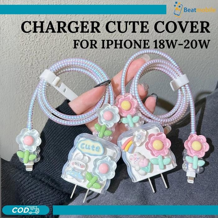 

Baru Pelindung Kabel Charger 3D Cartoon Flowers Blue - Pelindung Kabel iPhone 18-20W