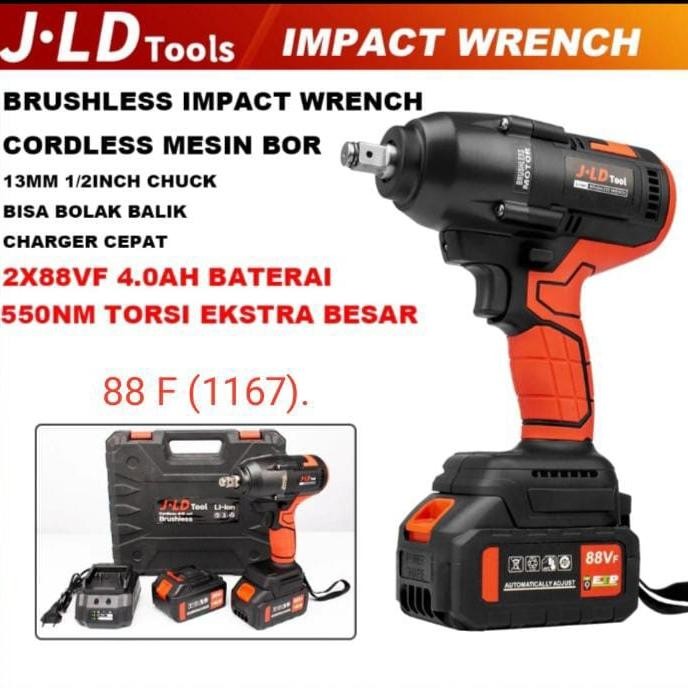 JLD brusless impack wrench cordless 88VF impack baterai torsi besar 2 baterai