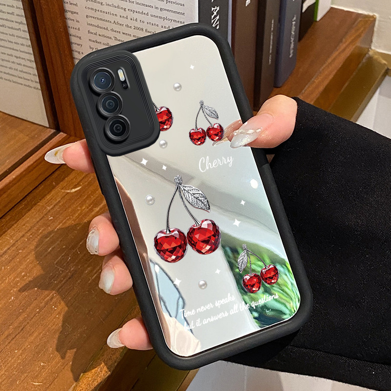 Casing Hp Untuk OPPO A16 OPPO A16s OPPO A54s Case Ceri berlian merah mewah Cermin Kasing pelindung K