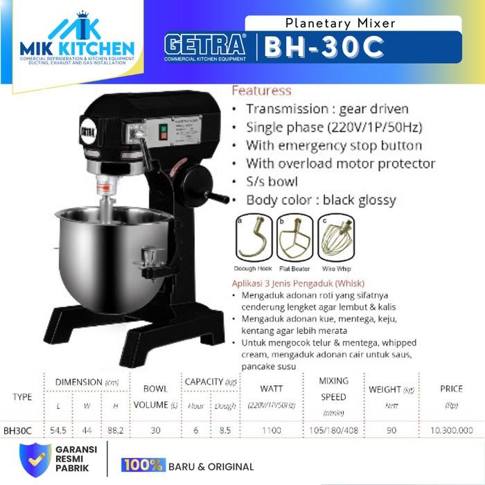 Planetary Mixer 30 Liter Getra BH-30C / GETRA PLANETARY MIXER BLACK BH-30C / BH30C PLANETARY MIXER