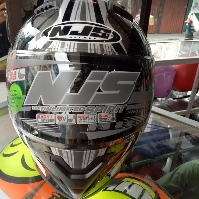 Helm Njs Shadow Double Visor Motif New Abu Lis Hijau Kilat