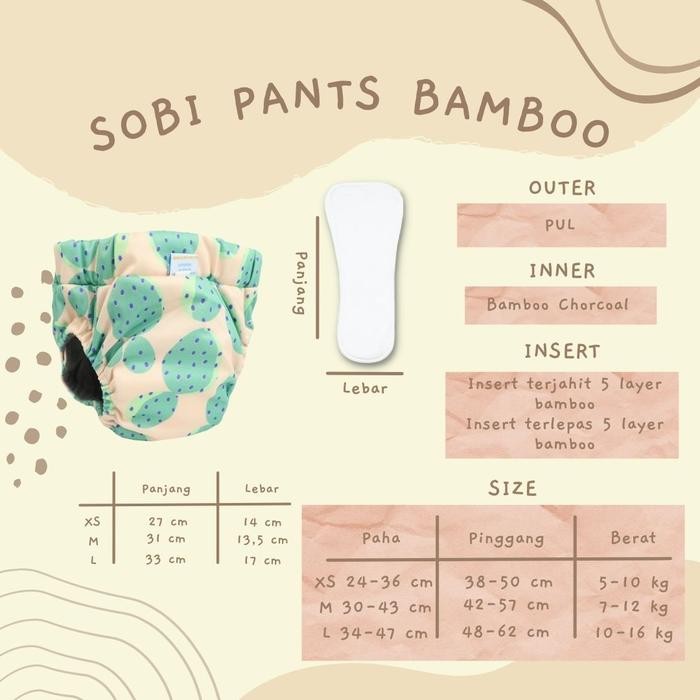 Tersedia Clodi SOBI Pant + 2 Insert Bamboo - Popok Kain Bayi