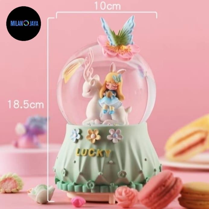 Tersedia Kotak Musik Bola Salju Kupu-Kupu 3D LED Snowglobe Pajangan Meja Glitter Kado Ultah Cewek