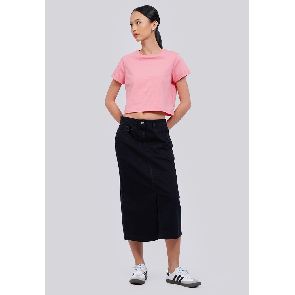Executive Straight Midi Skirt with Slit Black