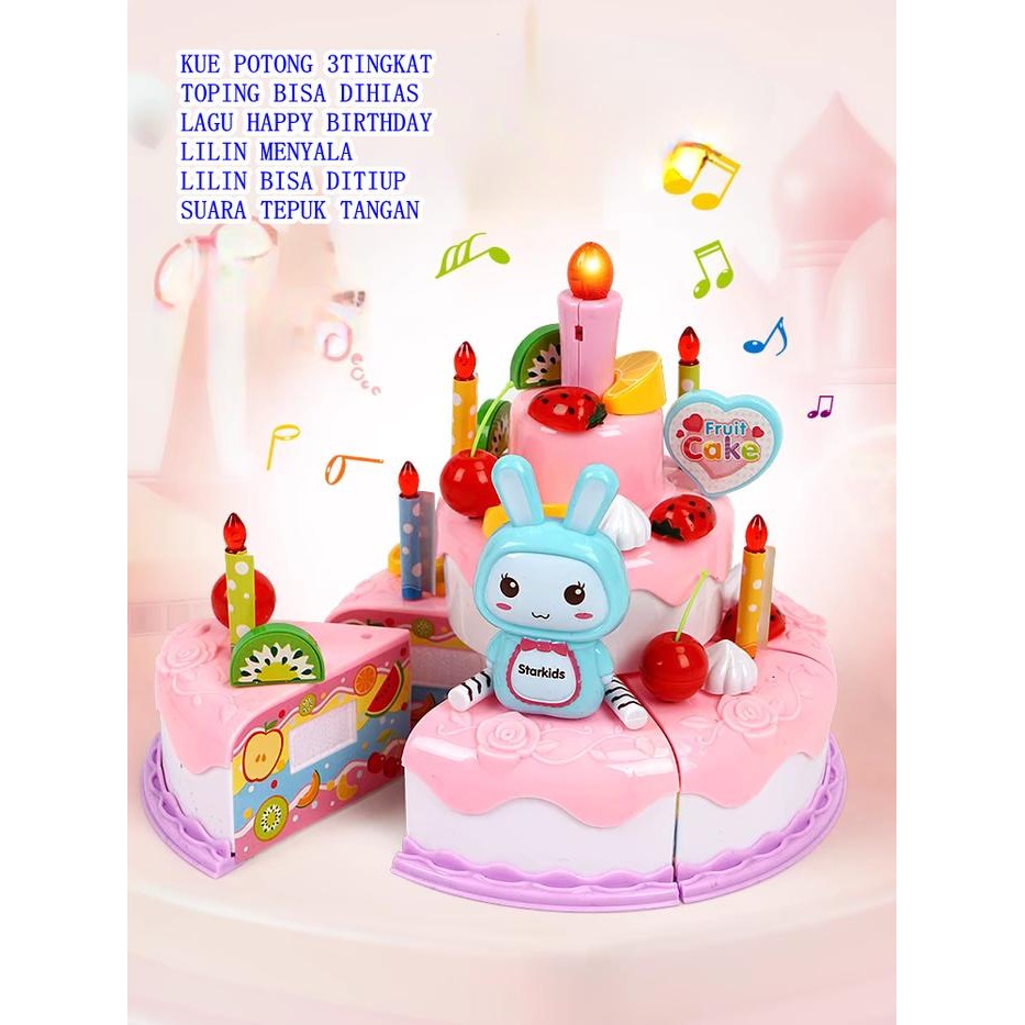 (Allthebest) MAINAN KUE ULANG TAHUN 3TINGKAT TIUP LILIN BIRTHDAY CAKE