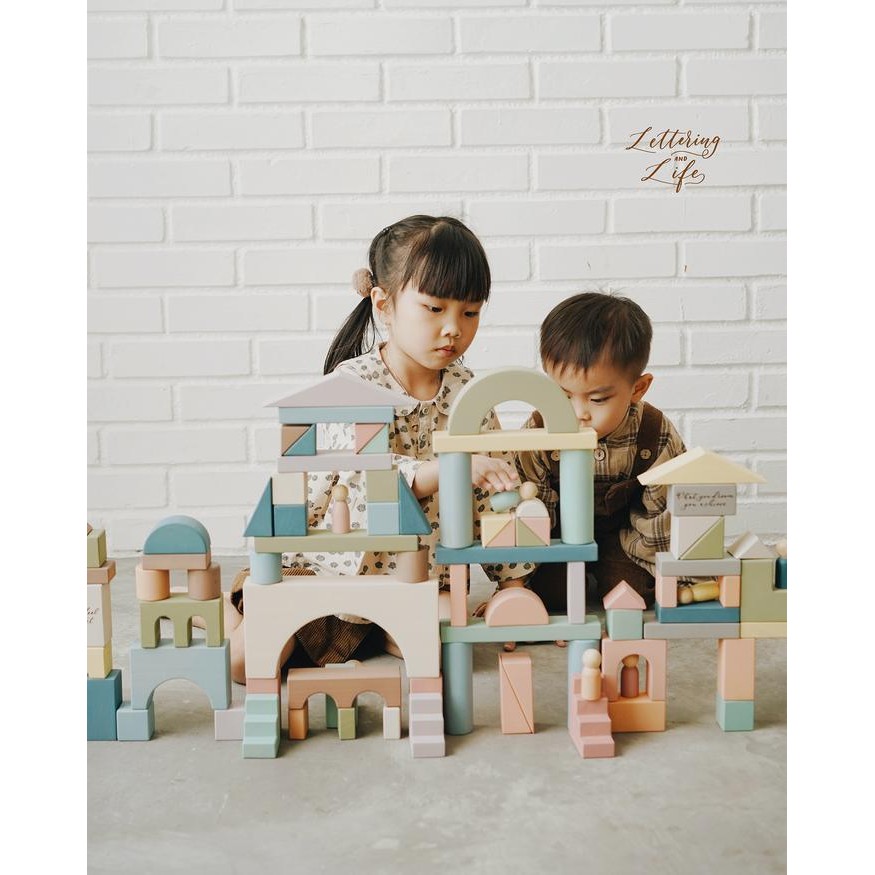(Allthebest) Lettering and Life Museum Building Blocks Open Ended Toys - Mainan Kayu Wooden Toys