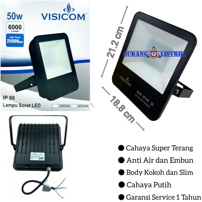 Lampu Sorot Tembak Led 50 Watt IP66 Putih VISICOM MK2007 Garansi
