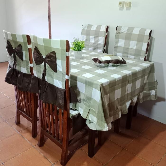 (COD) Paket Kiten Satu 1 Set 10 Pcs Sarung Cover Kursi Kerusi Taplak Meja Makan Prasmanan Kotak