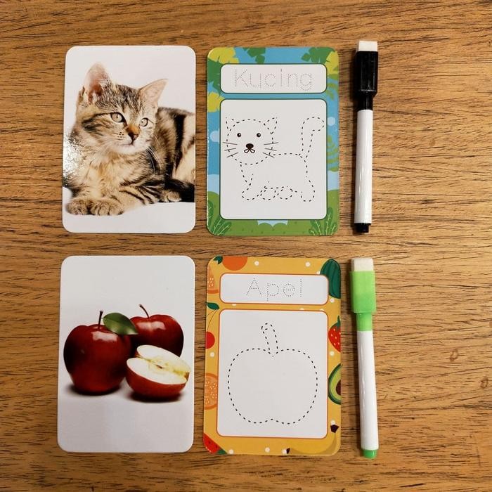 Flashcards Wipe Clean Belajar Menggambar Hewan Dan Buah Mainan Edukasi -Gratisongkir