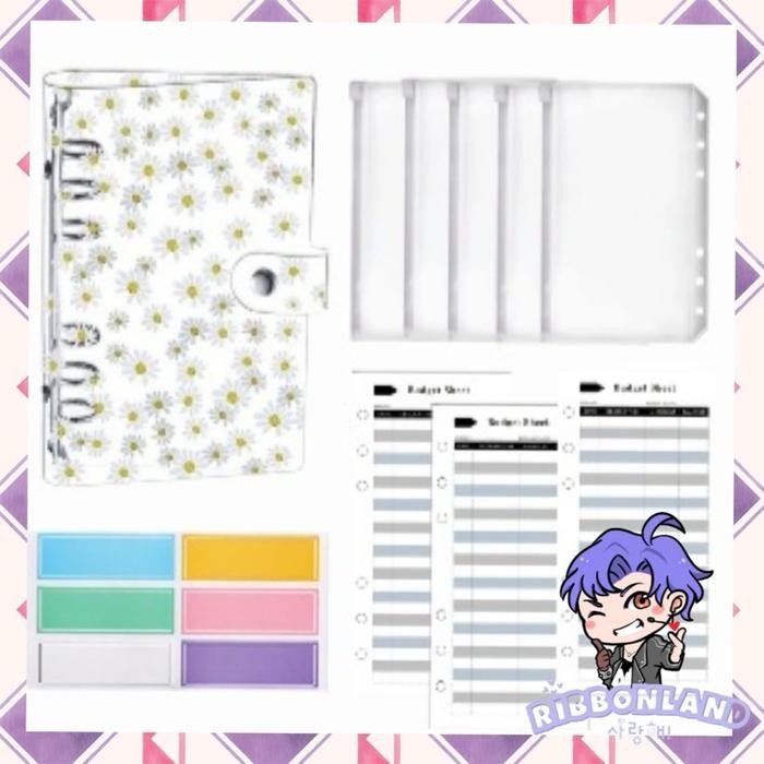 

A6 Set Lengkap Binder Daisy Reguler Transparan Nabung Pemula Hemat Murah Putih Kertas Silver Kode