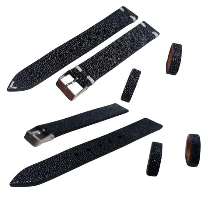 11mm 13mm 15mm 17mm 19mm 21tali jam tangan kulit ikan pari hitam/black