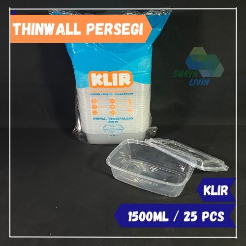 JT Thinwall KLIR / Food Container Persegi Panjang Tutup Cembung 1500 ml