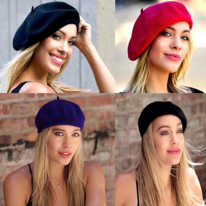 ORIGINAL Topi Baret Wool Pelukis Pria Wanita Biru Merah READY STOCK