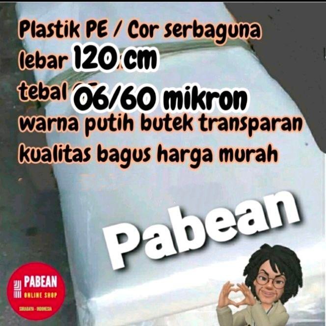 

Plastik cor lebar 1.2m tebal 60 roll 25 meter putih bening transparan