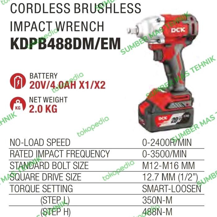 Hemat Cordless Impack Wrench Dck Kdpb488Dm E Bor Batere Pembuka Mur Baut Dck