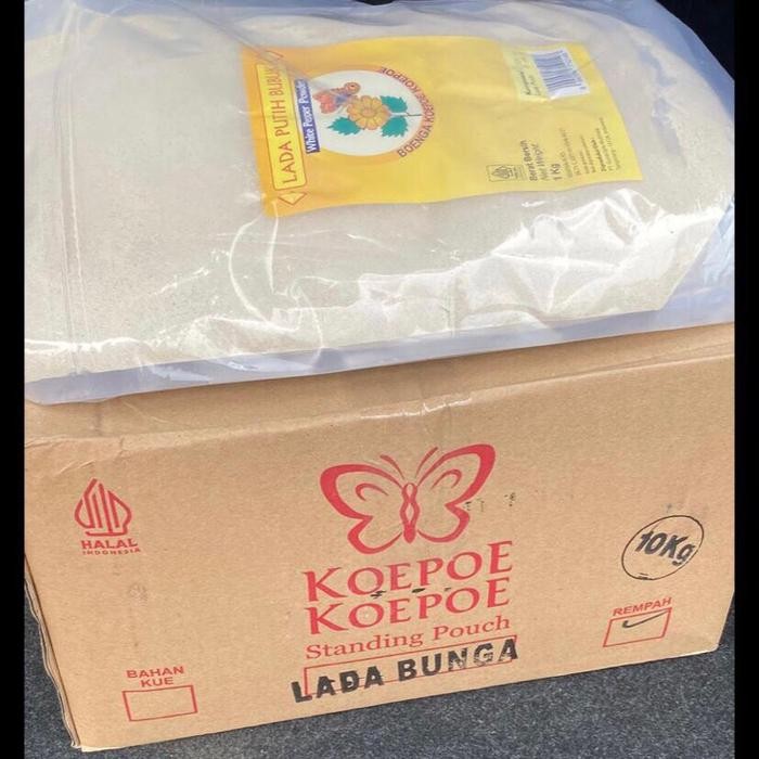 

Lada Bunga Koepoe Koepoe Karton 10Kg (10 Pouch X 1Kg) Merica Lada Putih Boenga Grosir