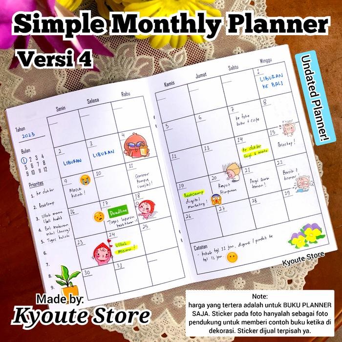 

ID BUKU MONTHLY PLANNER SIMPLE A5 VERSI 4 KYOUTE CATATAN AGENDA SCHEDULE