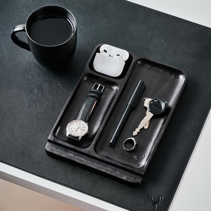 

ID SKANDIF BLACK CATCHALL TRAY PREMIUM TEAK WOOD DESK ORGANIZER KAYU JATI