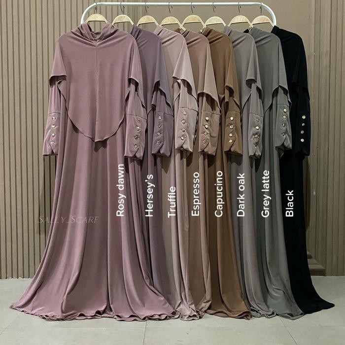 Yura Abaya Set Gamis Plain Daily By Sally Scarf