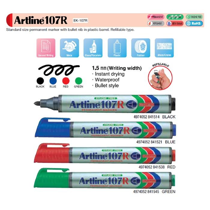 

New (1 Pcs) Spidol Permanen ARTLINE EK-107R Permanent Marker Tebal Pekat Anti Air 1.5 mm Segala