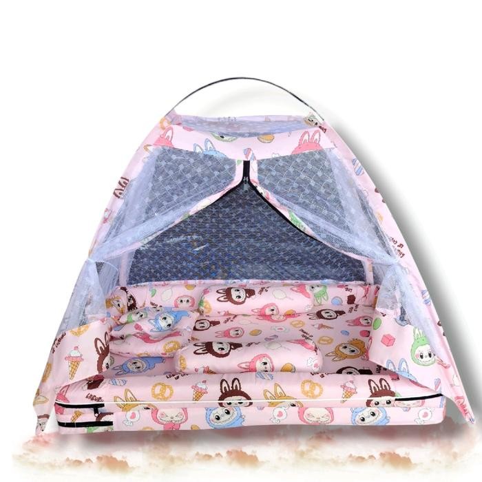 Kasur Fiber Kelambu Motif Labubu Uni Kasur Bayi Set Lengkap Cewek Cowok Tidur