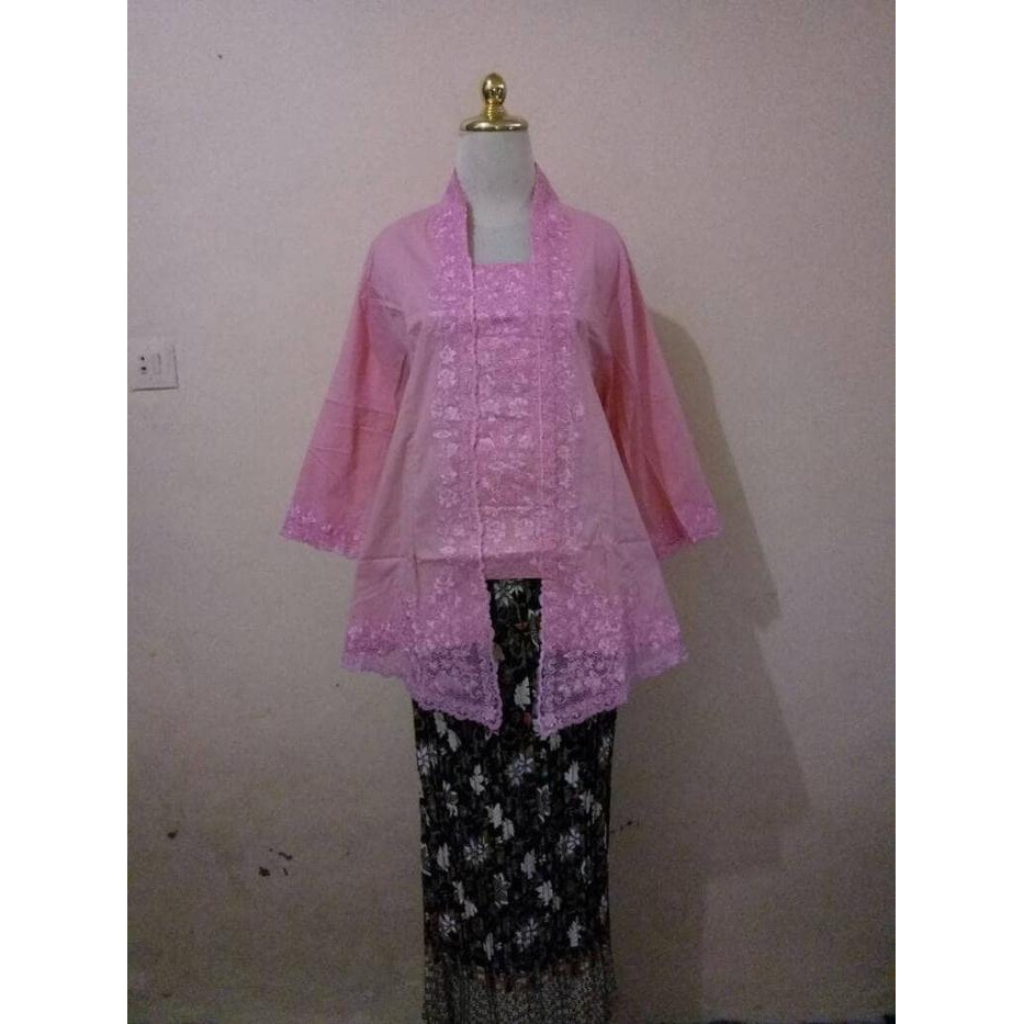 Kebaya Modern Kutubaru Bordir Bali Jumbo Big Size 5L Pink Peach
