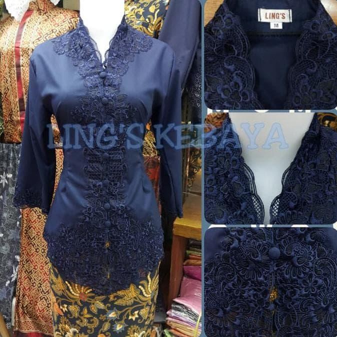 Dijual Kebaya Encim Modern Spesial Blue Navy / Biru Dongker Tangan 7/8