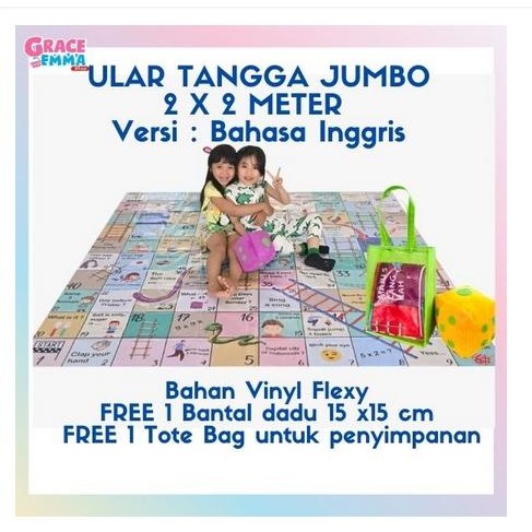 Ular Tangga Jumbo Mainan Edukasi Bahasa Inggris Ukuran 2X2 Meter