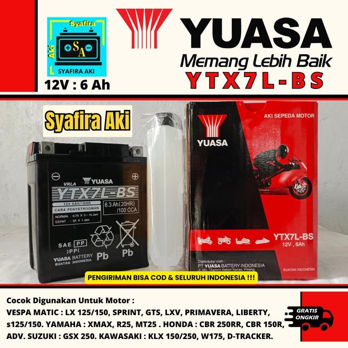 Aki Motor Kawasaki W175 Ytx7L-Bs 12V 6Ah Yuasa Mf