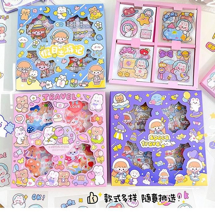 

ID V034 100 LEMBAR STICKER SET PET WATERPROOF LUCU CARTOON STIKER KREATIF