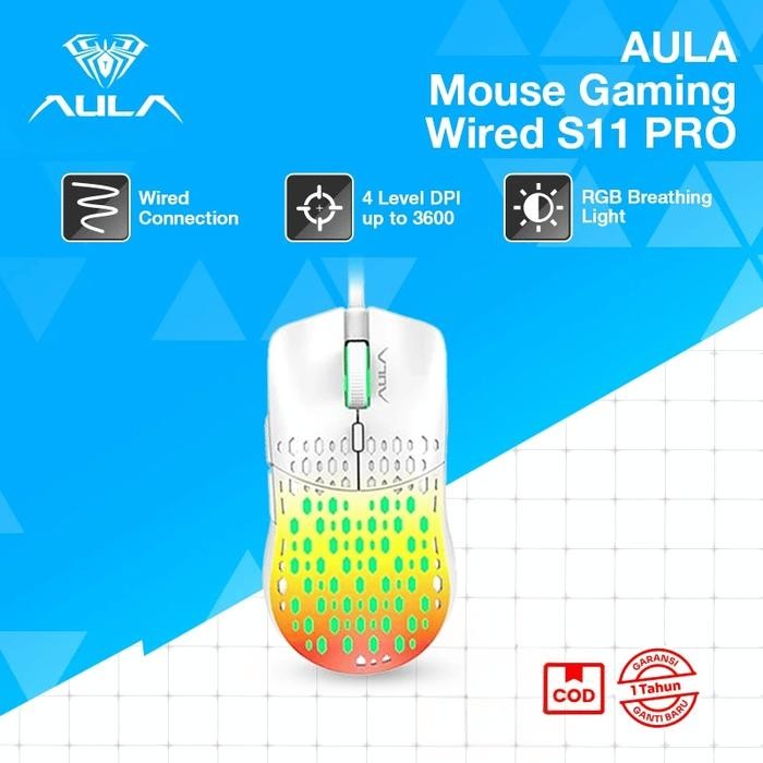Promo Aula S11 Pro Gaming Mouse Wired Honeycomb Rgb 3600Dpi Drag Click Garansi 1 Tahun
