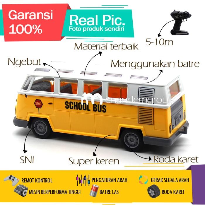 Mainan Mobil Remot Kontrol RC Bus Sekolah VW Combi Lampu LED