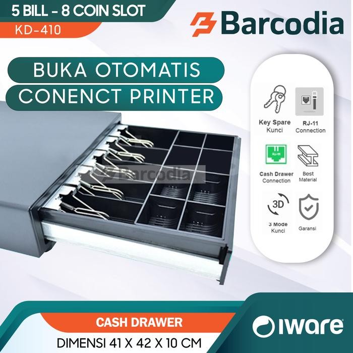 LACI UANG CASH DRAWER IWARE KD410 5BILL 8COIN TEMPAT SIMPAN UANG KASIR