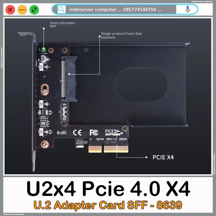 U2X4 Pcie 4.0 X4 U.2 Adapter Card Sff-8639 U2 Pcie Card Adapter For Ssd Sas Nvme 2,5Inch