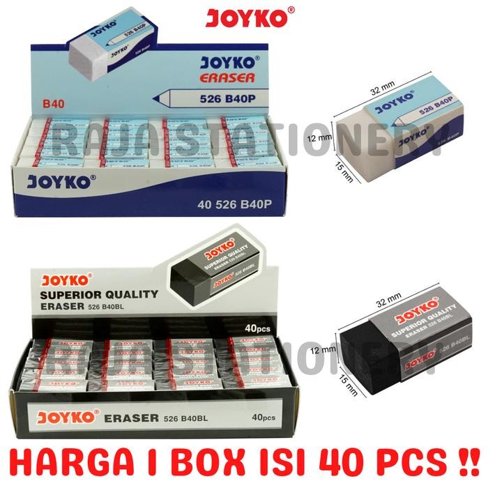 

New JOYKO ERASER PENGHAPUS JOYKO KECIL PUTIH HITAM BERSIH 1 BOX ISI 40 PCS Sekolah Kantor