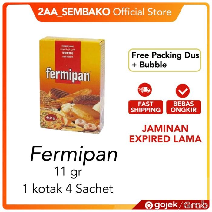 

LEZAT- Fermipan 4 X 11 Gram / Instant Yeast Ragi Instant Bahan Kue Roti 1 Kotak Isi 4 Pcs