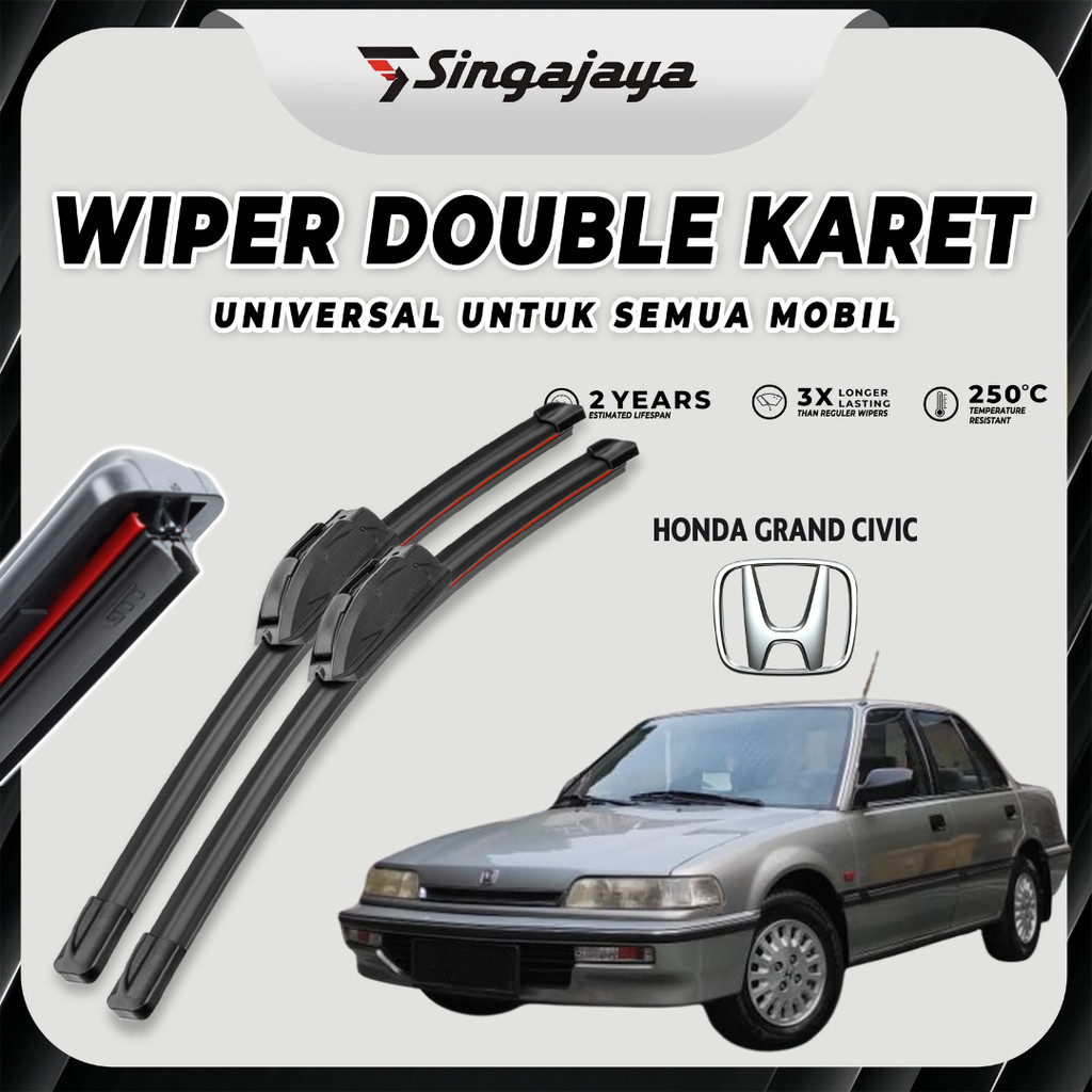 Wiper Mobil Honda Grand Civic Double Karet Pembersih Kaca Depan Mobil 1 Set Kanan dan Kiri