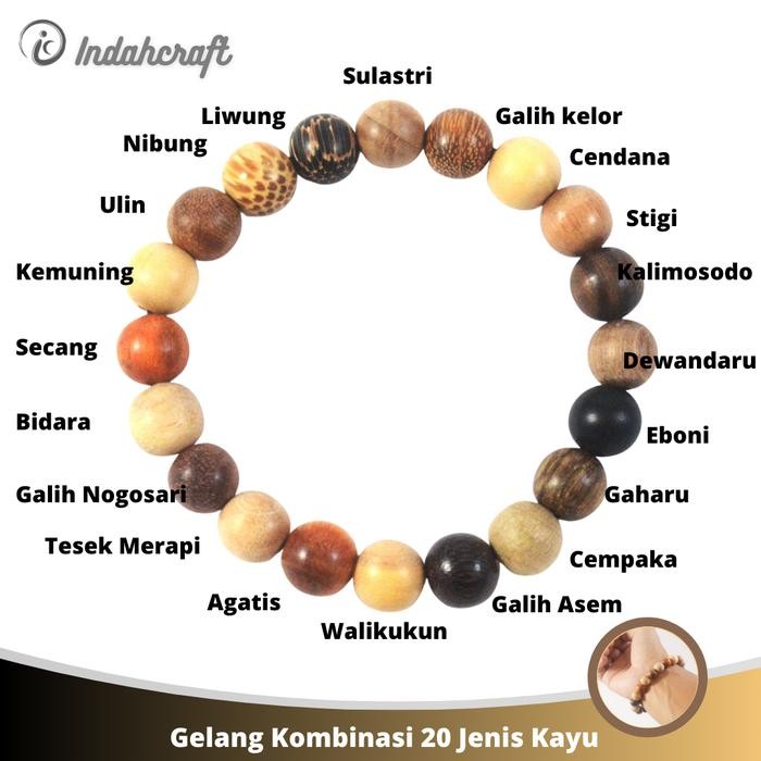 

Indah craft-Gelang Campuran 20 Macam Jenis Kayu 10 mm Natural Alami