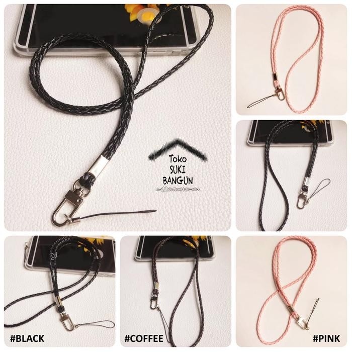 

promo nt-001 tali lanyard name tag id card strap leather braided kepang