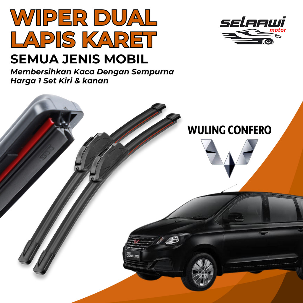 Wiper Mobil Wuling Confero Double Karet Pembersih Kaca Depan Mobil 1 Set Kiri dan Kanan