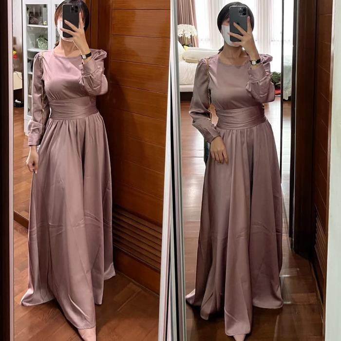 ORIGINAL DRESS SILK SATIN PREMIUM BAJU LEBARAN MEWAH PAKAIAN MUSLIM ABAYA TURKI Nyaman Zipper Gamis