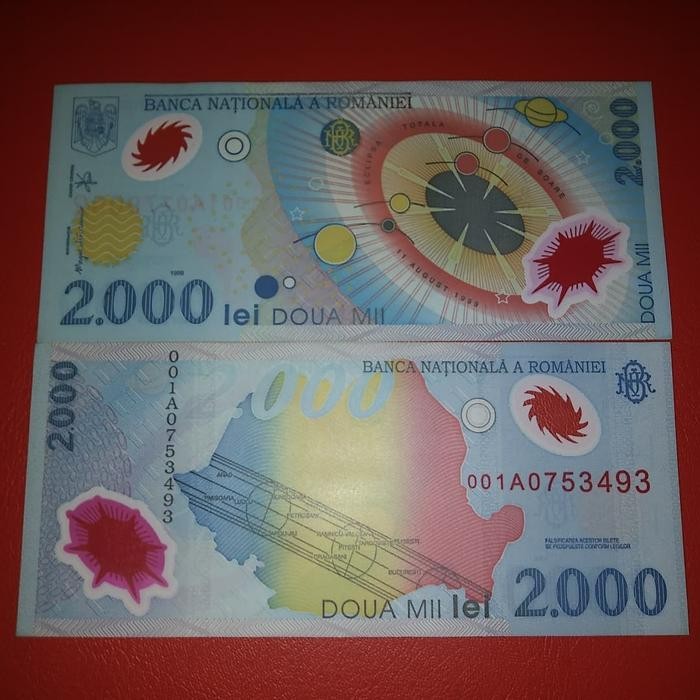 Uang Asli Romania 2000 Lei Polymer Pecahan Koleksi Asli