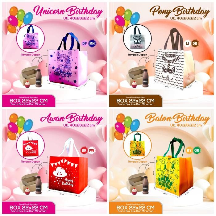 Tas Spunbond/Kain/Goodie Bag/Souvenir Ultah Anak Girl-Unicorn[Grosir]