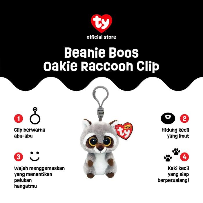 Pilihan- Ty Beanie Boos Oakie Racoon Keychain - Gantungan Kunci Boneka Rakun