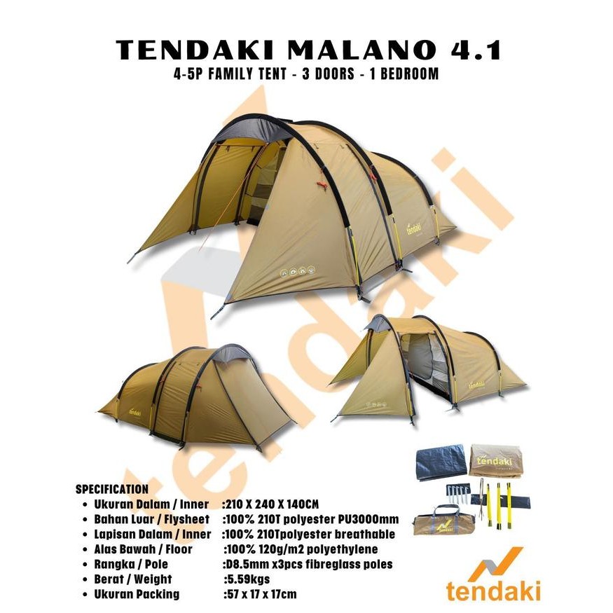 TENDAKI Malano 4.1 - Malano 4.1H Tenda Camping Family Kapasitas 4-5