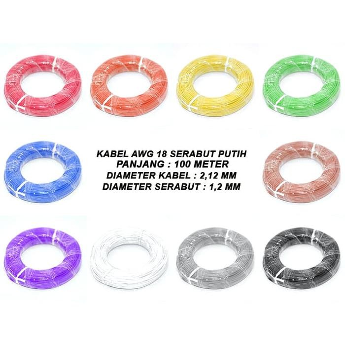 Kabel AWG 18 Serabut Putih 100 Meter