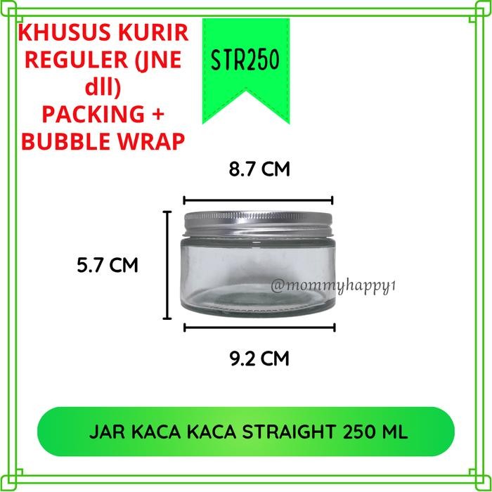Pilihan- Str250 Grosir 1 Dus - Wadah Kaca / Straight Jar Kaca / Toples 250 Ml Tutup Aluminium