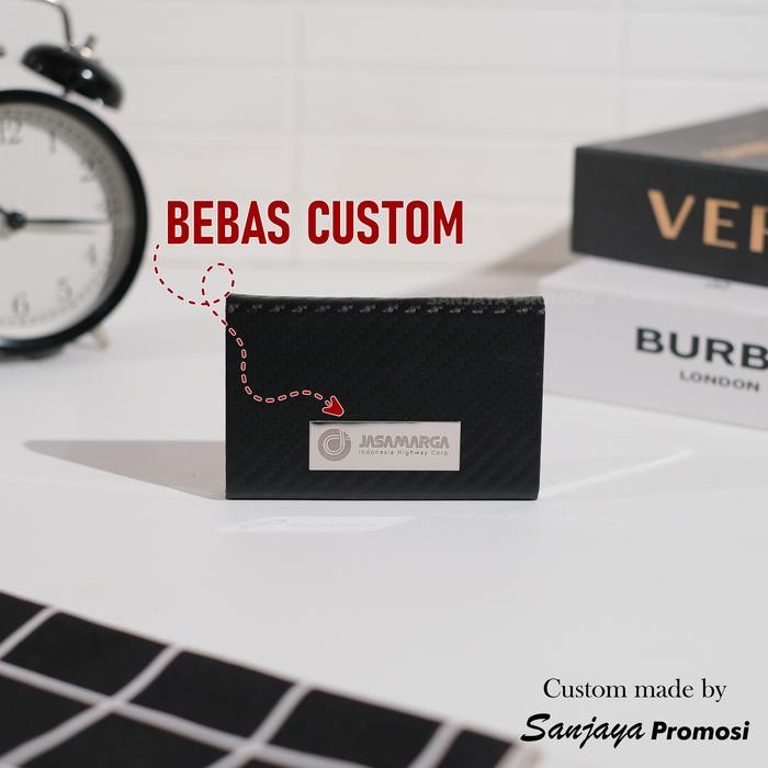 

jjm - Tempat Kartu Nama Card Holder Kulit Motif Kotak Custom Nama Logo